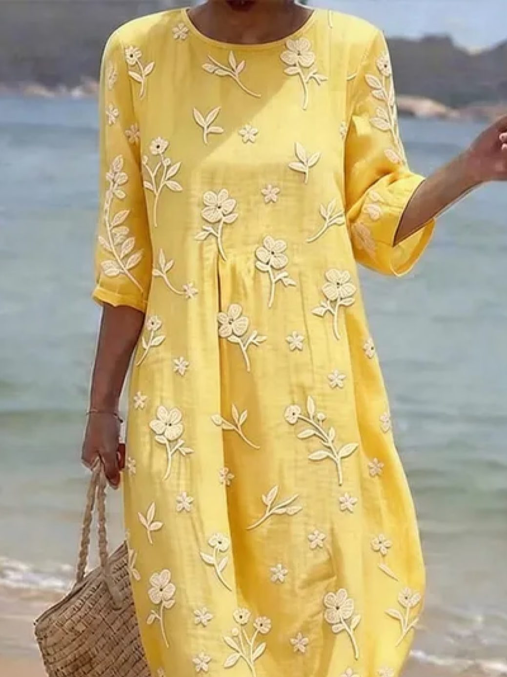 Women's Half Sleeve Summer Yellow Floral Printing Crew Neck Daily Going Out Casual Maxi H-Line Dress