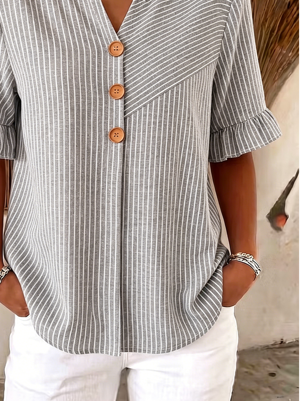 Vintage Striped Others Loose Shirt