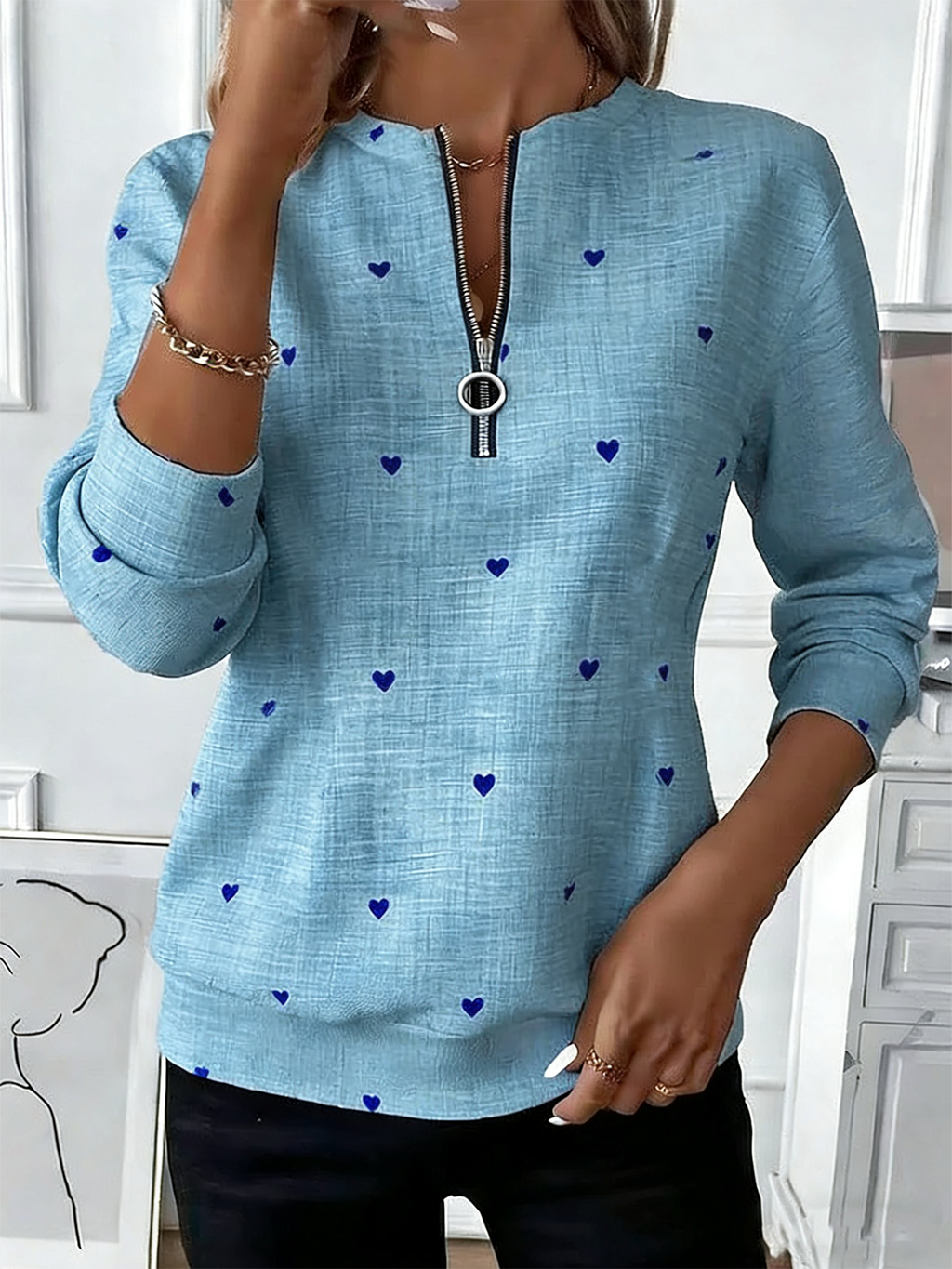 Heart/Cordate Crew Neck Loose Casual Sweatshirt