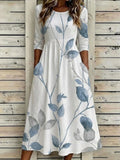 Women's Half Sleeve Summer White Floral Printing Crew Neck Daily Going Out Casual Maxi H-Line Dress