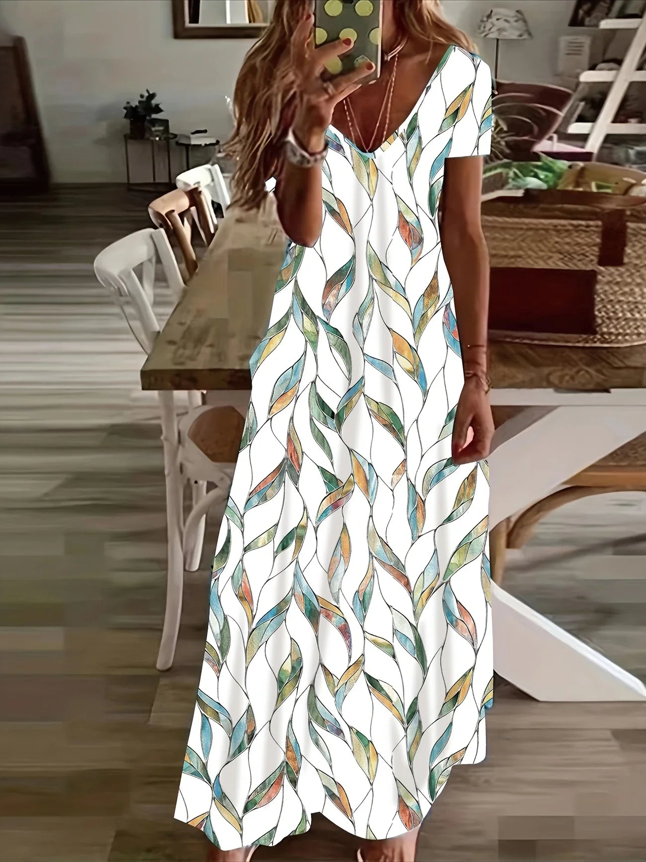 Women's Floral Print Casual V-Neck Short Sleeve Dress