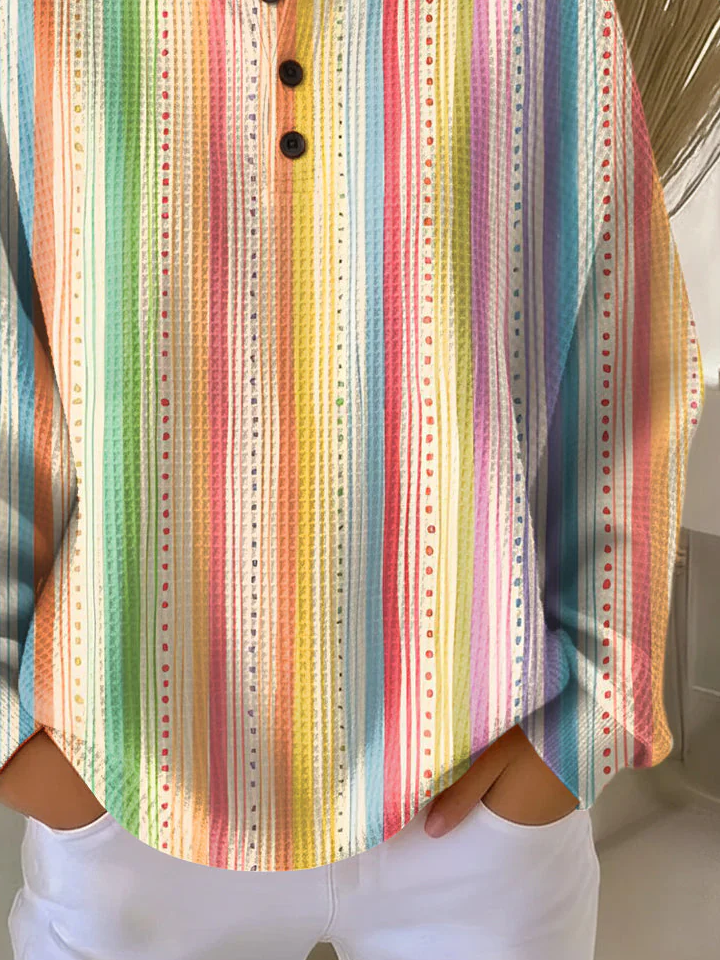 Women's Abstract Print Button-Up Casual Waffle Knit Sweatshirt