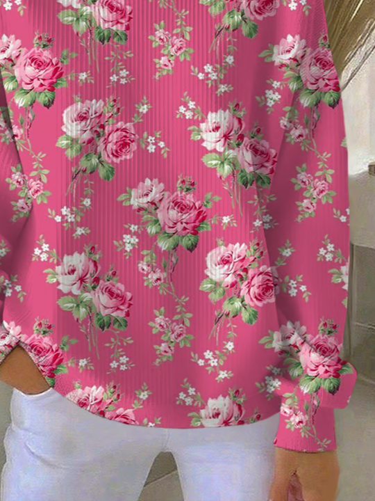 Printing Floral Casual Loose Sweatshirt