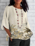 Regular Fit Casual Linen Floral T-Shirt