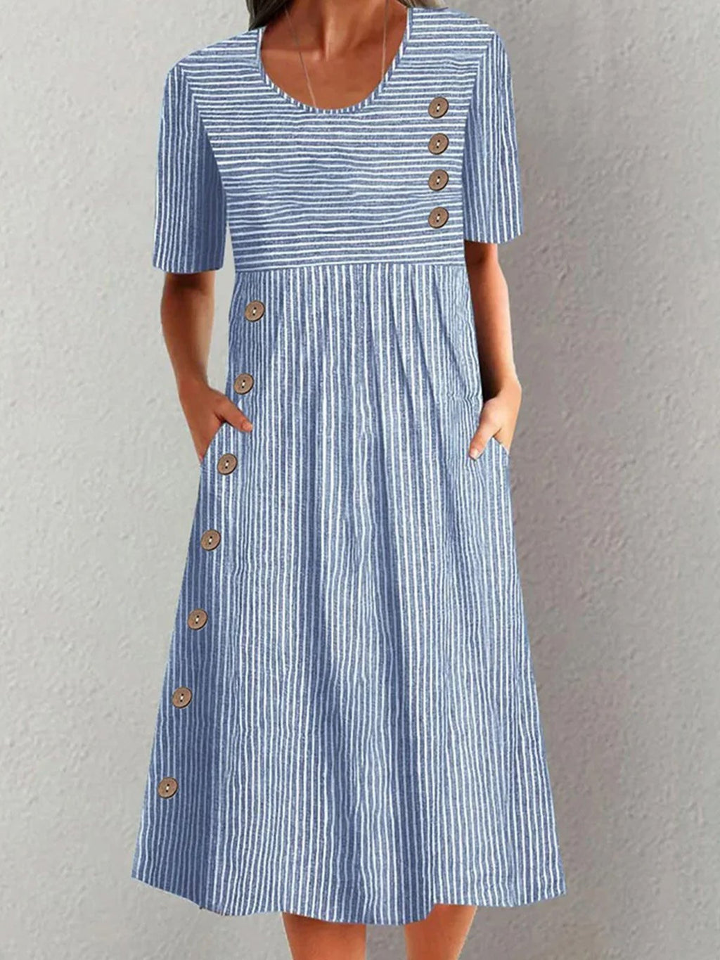 Striped Casual Crew Neck Dress With No