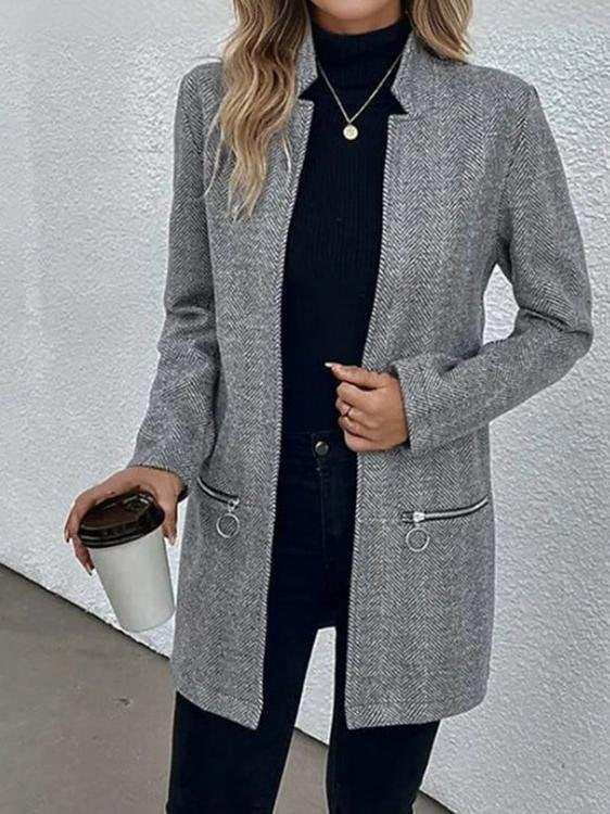 Women's Autumn And Winter Slim-Fit Jacket Mid-Length Herringbone Twill Trench Coat