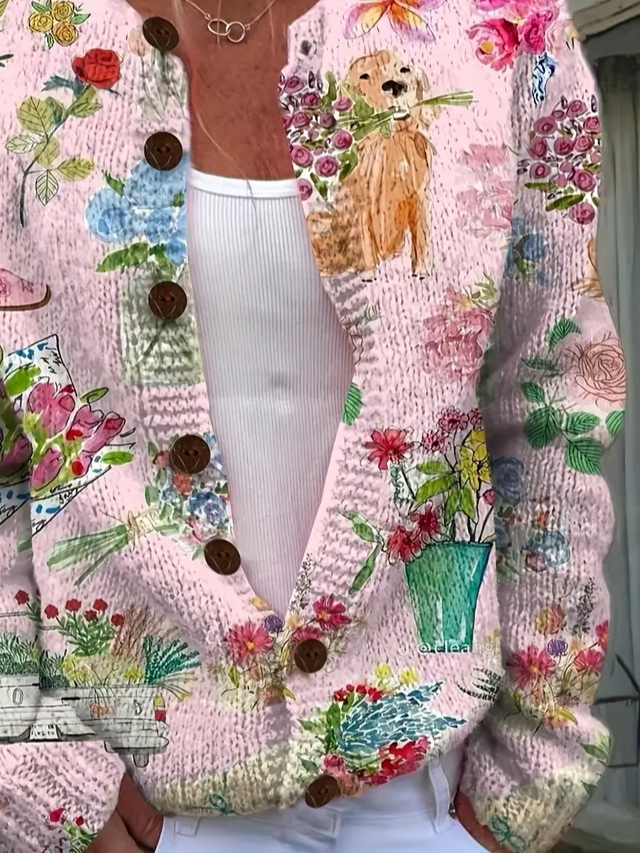Peasant Knitted Loose Crew Neck Cardigan