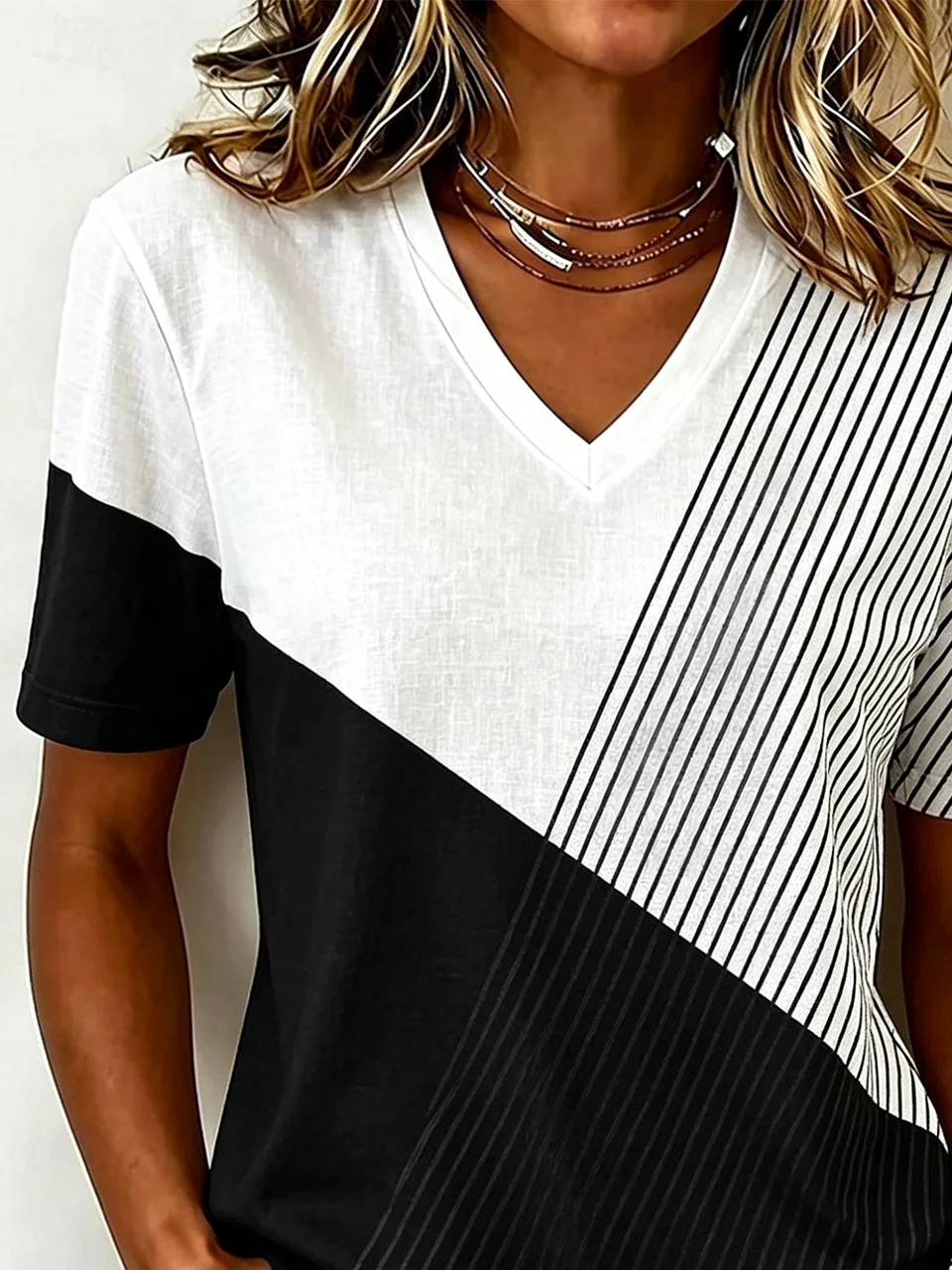 Vintage V Neck Loose Jersey T-Shirt