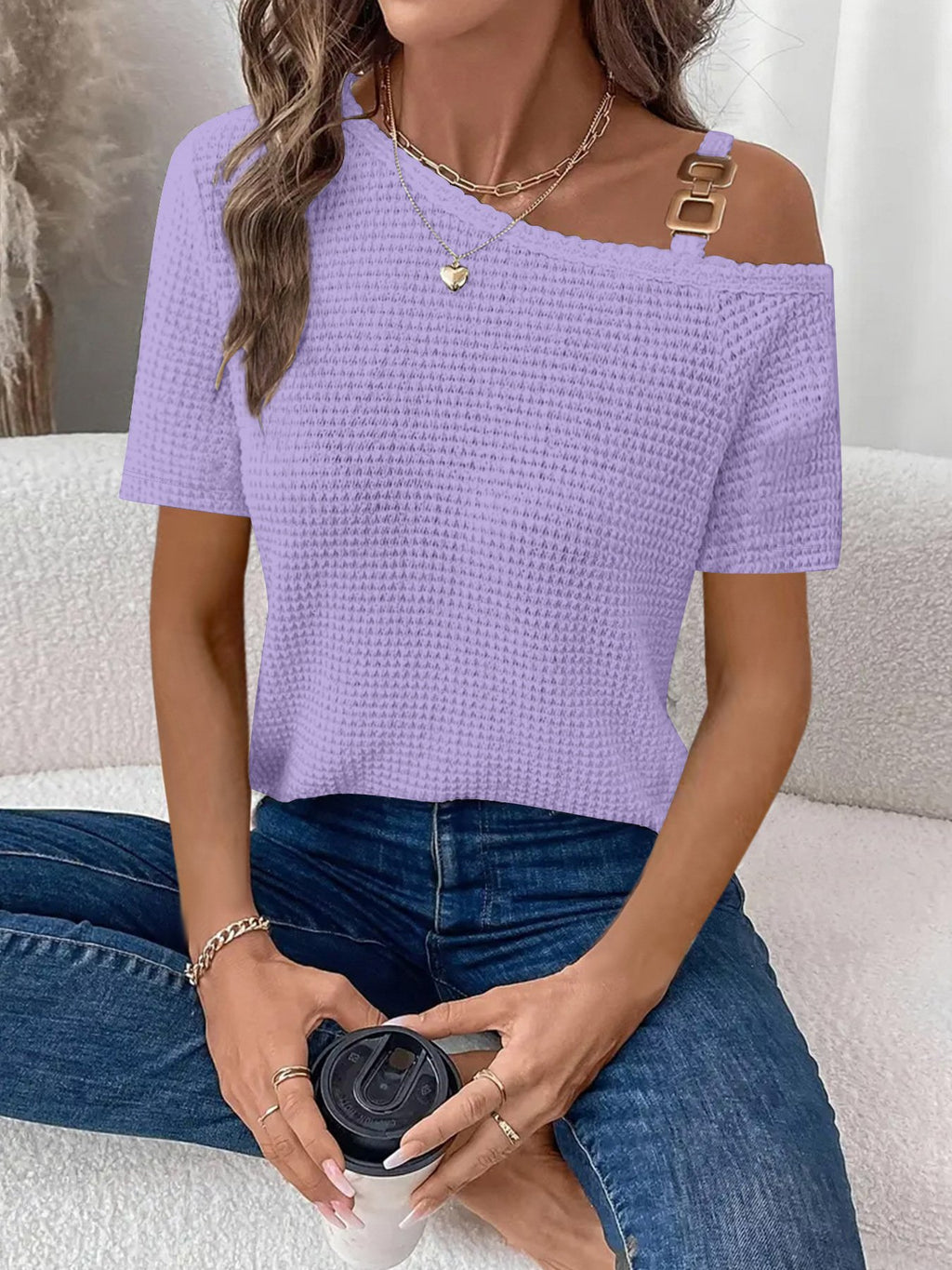 Women's Short Sleeve T-shirt Summer White Plain Split Joint Asymmetrical Daily Going Out Casual Top