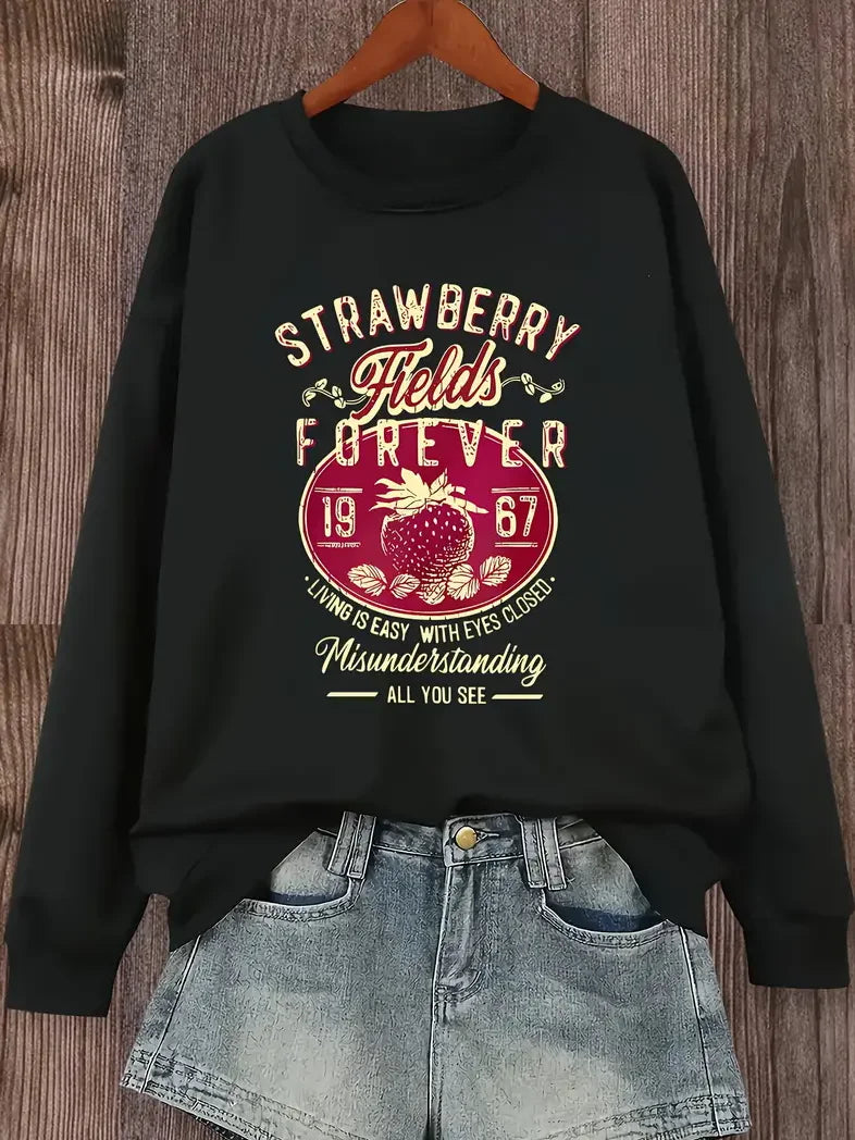 Casual Text Letters Crew Neck Loose Sweatshirt