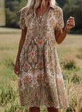 Boho Paisley V-Neck Vacation Midi Dress