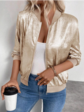 Women's Solid Color Hot Stamping Stitching Fashion Jacket Slim Fit Casual Jacket Top