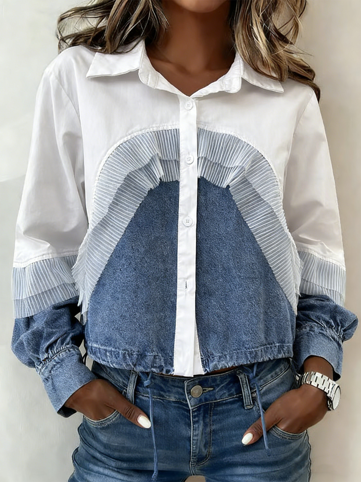Denim Shawl Collar Loose Casual Shirt