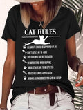 Women's Funny Cat Rules Graphic Printing Cotton-Blend Cat Casual Crew Neck T-Shirt
