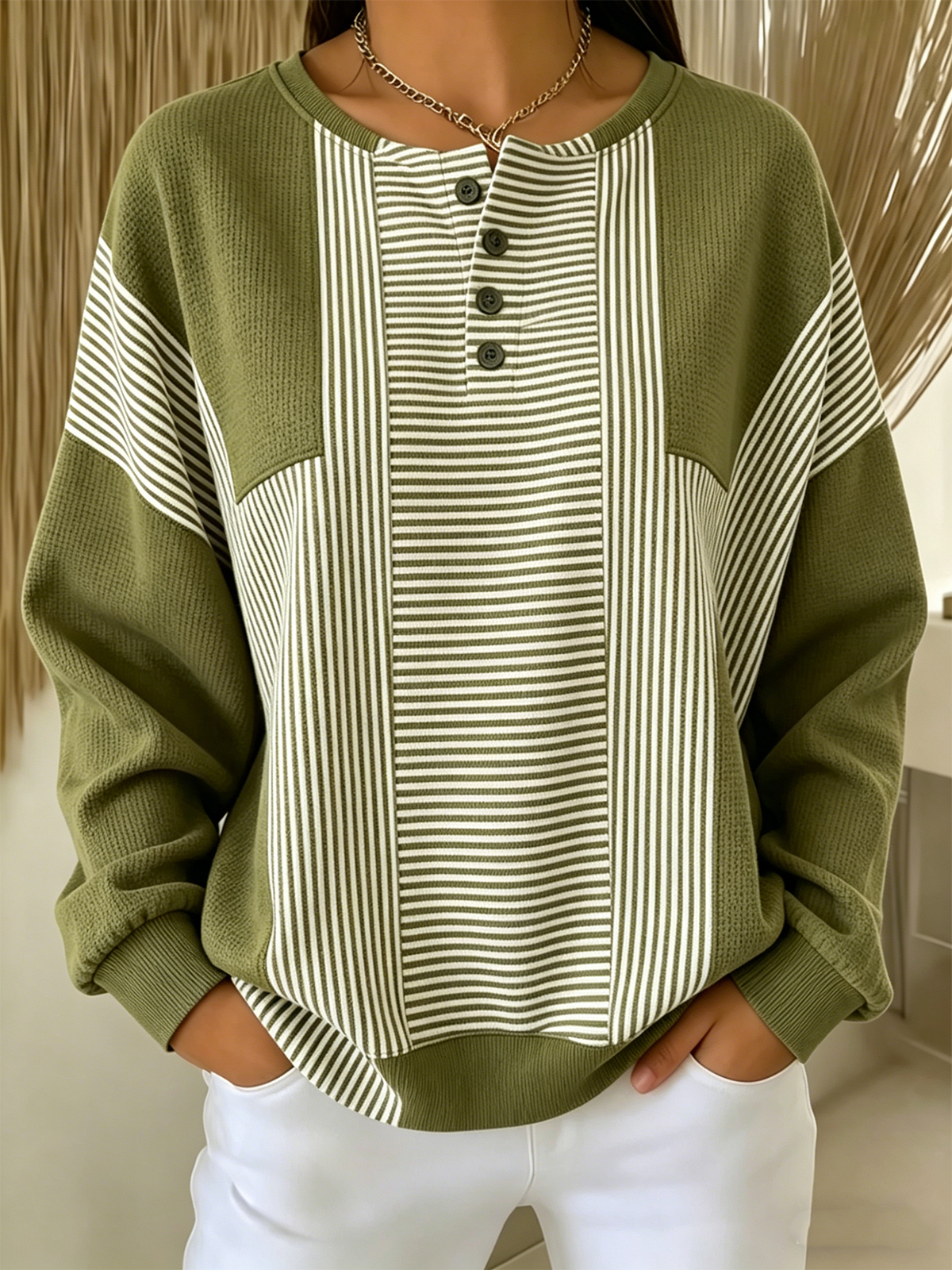 Others Casual Striped Loose Sweatshirt