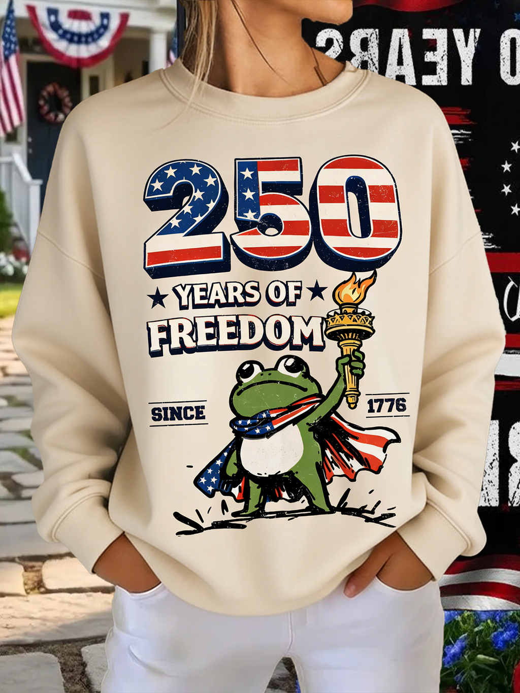 Crew Neck Independence Day Casual Sweatshirt