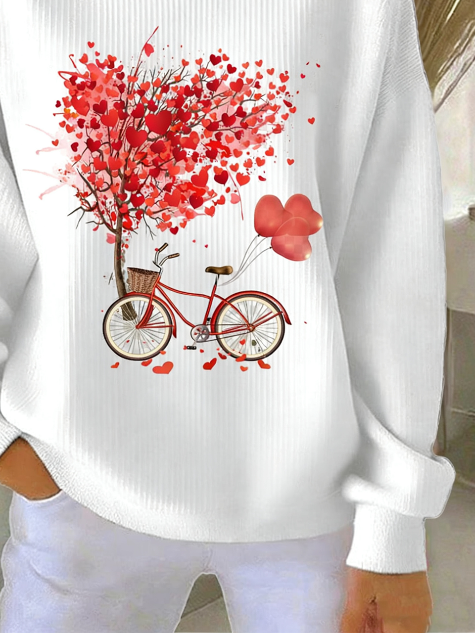 Valentine's Day Cotton-Blend Crew Neck Simple Sweatshirt