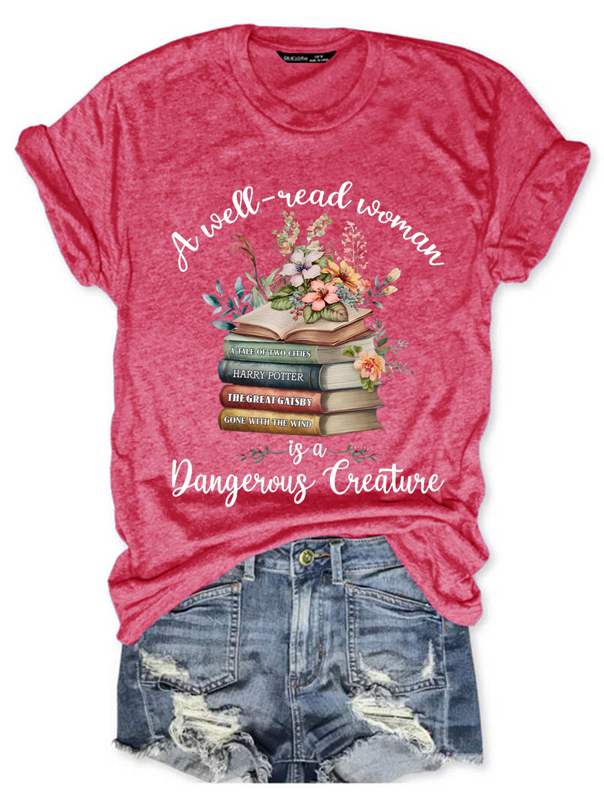 Bookshelf A Well Read Woman Is A Dangerous Creature Book Lovers Simple Loose T-Shirt