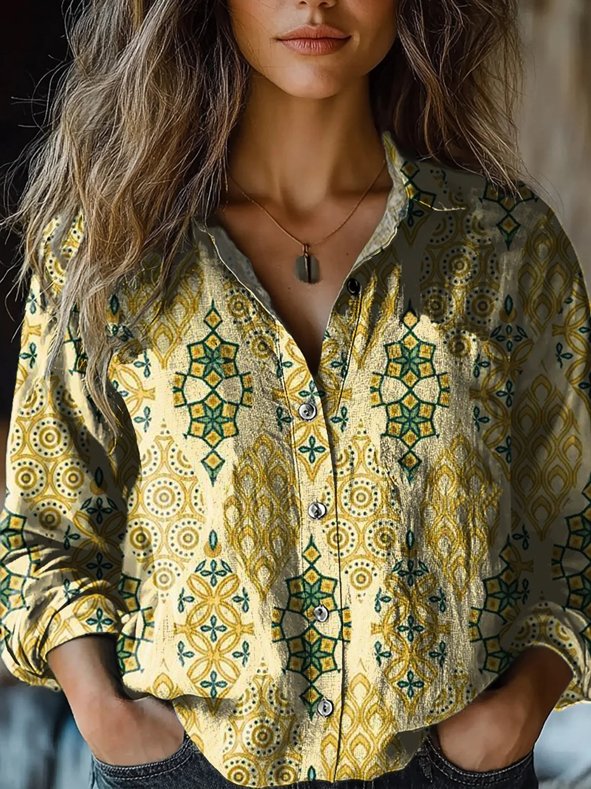 Ethnic Print Long Sleeve Shirt