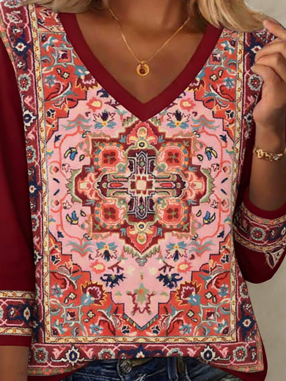 Casual Geometric Cotton-Blend T-Shirt