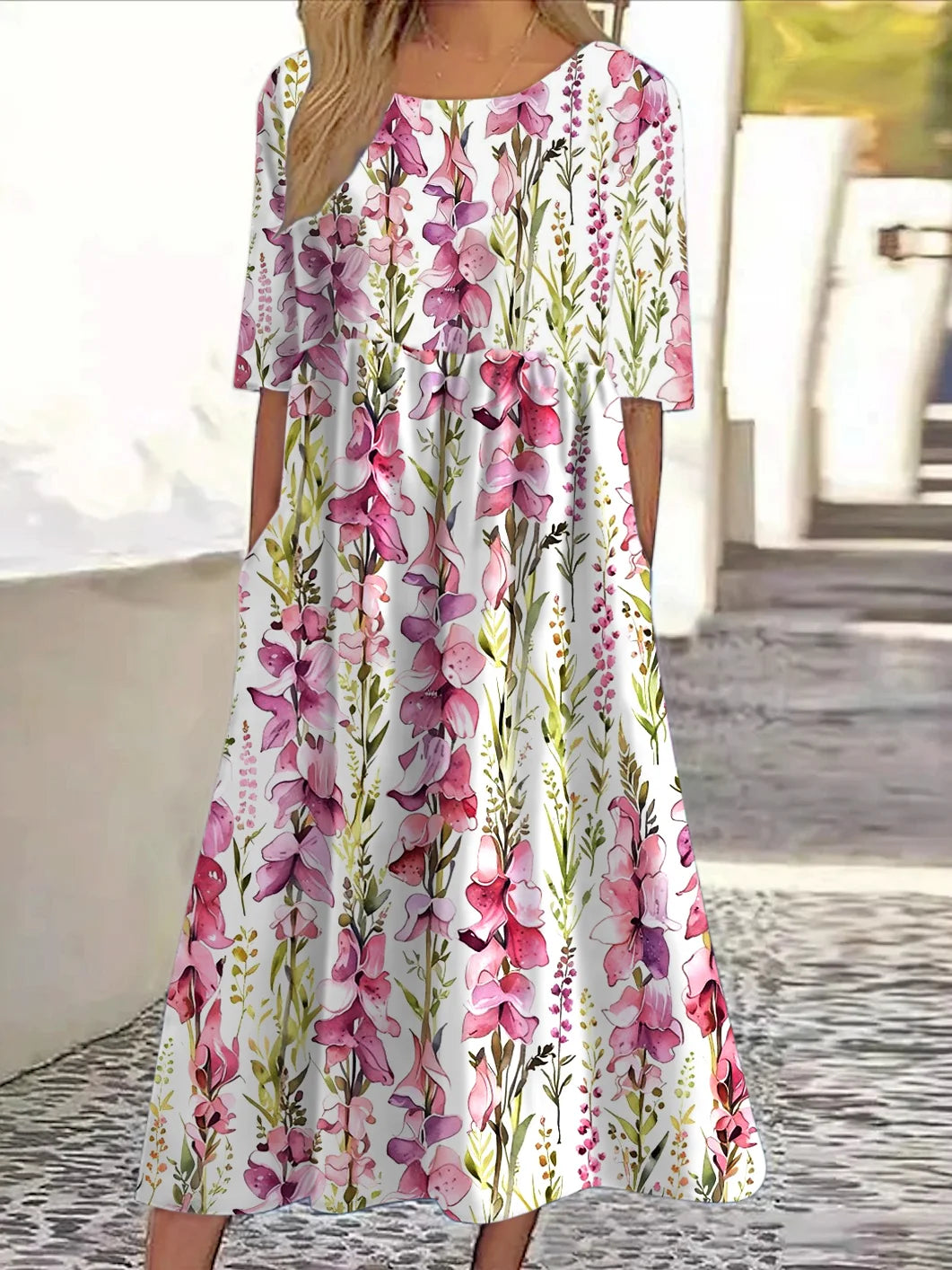 Casual Regular Fit Floral Crew Neck Dress With No