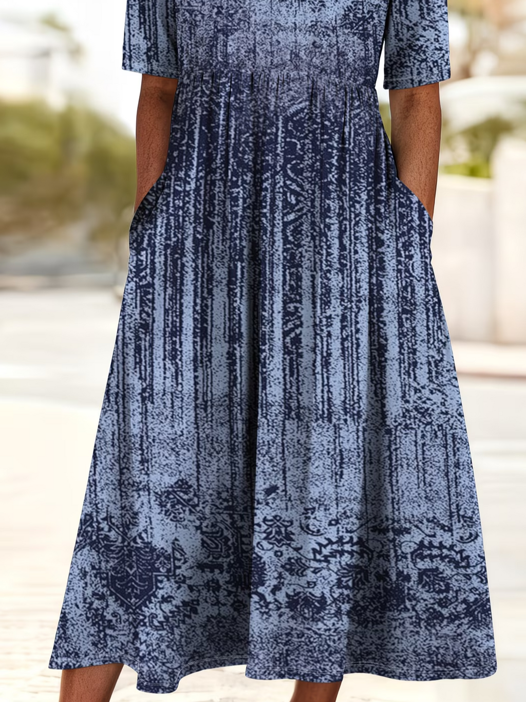 Women's Short Sleeve Summer Navyblue Abstract Printing Crew Neck Daily Going Out Casual Maxi H-Line Shift Dress Dress