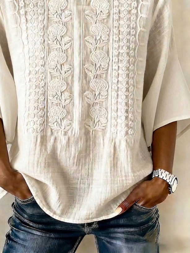 Women's Half Sleeve Blouse Summer White Floral Printing Crew Neck Daily Going Out Vintage Top