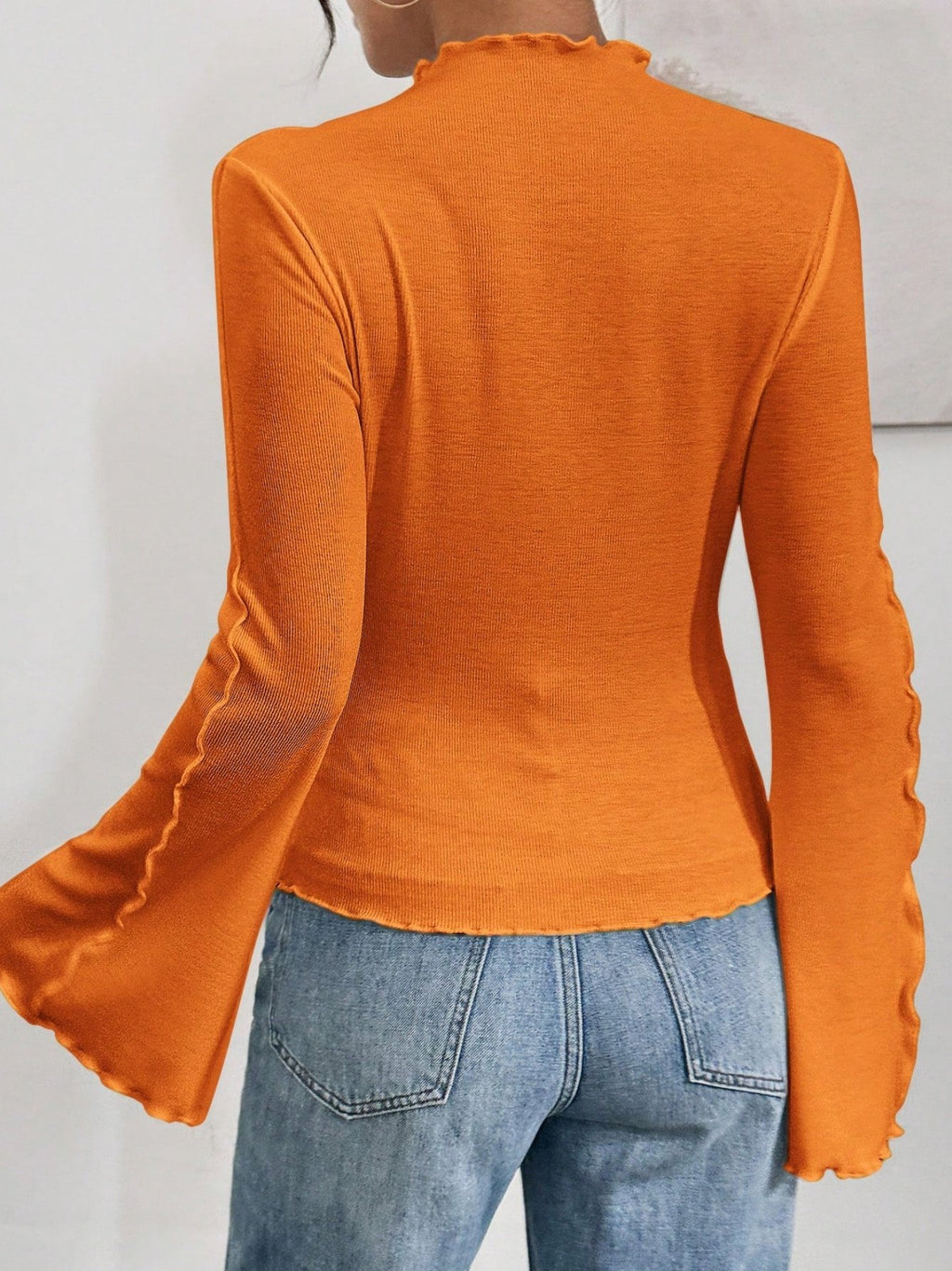 Women's Long Sleeve T-shirt Spring/Fall White Plain Split Joint Mock Neck Bell Sleeve Daily Going Out Casual Top