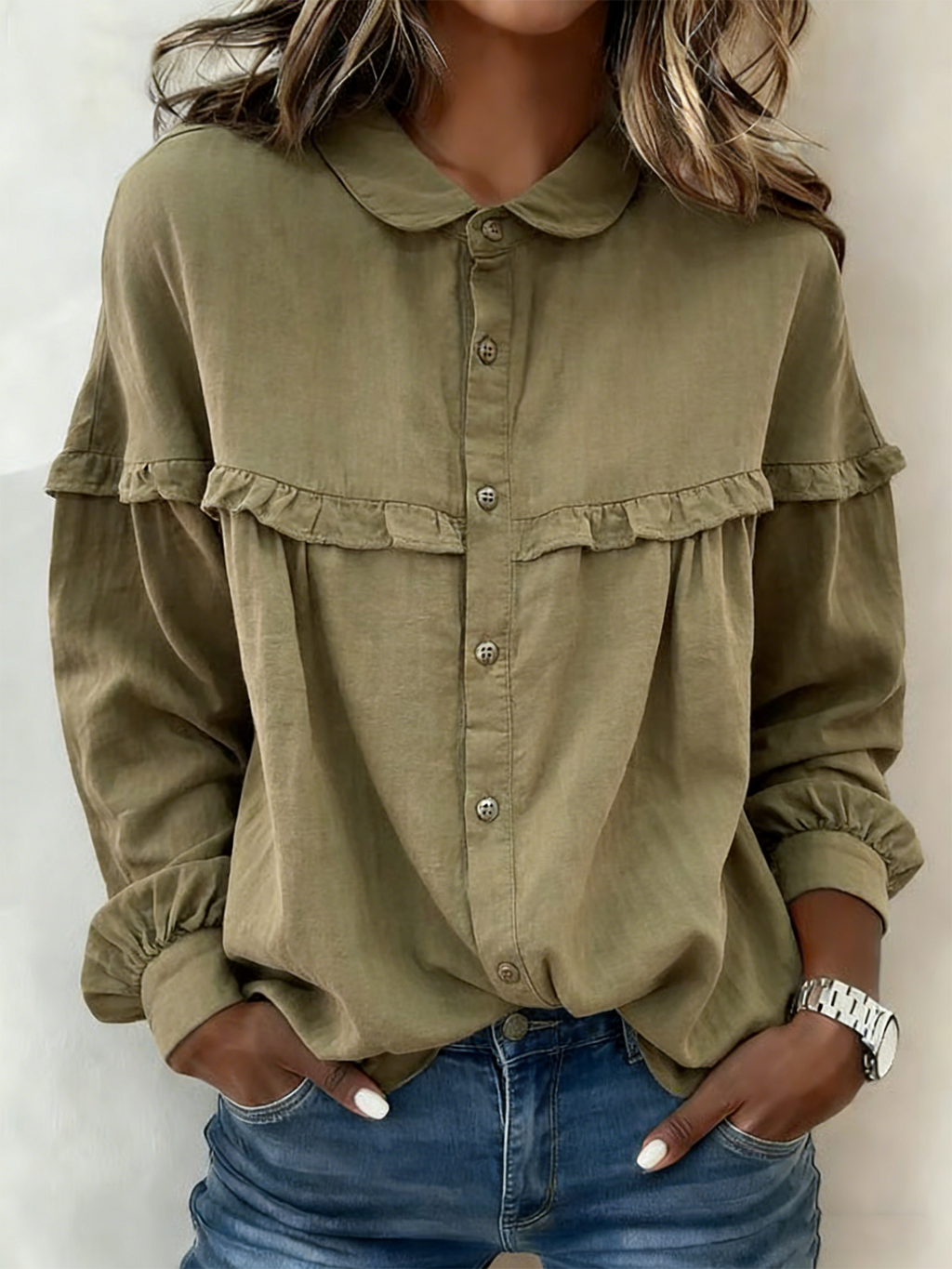 Shawl Collar Loose Plain Vintage Shirt