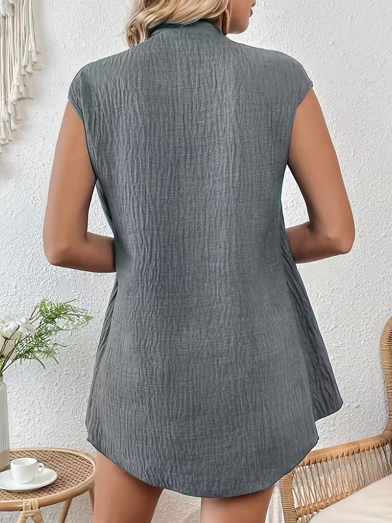 Plain Elegant Fake 2in 1 Stand Collar Short Sleeve Button Casual Shirt