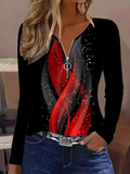 Women's Long Sleeve T-shirt Spring/Fall Black Abstract Printing V Neck Daily Going Out Vintage Top
