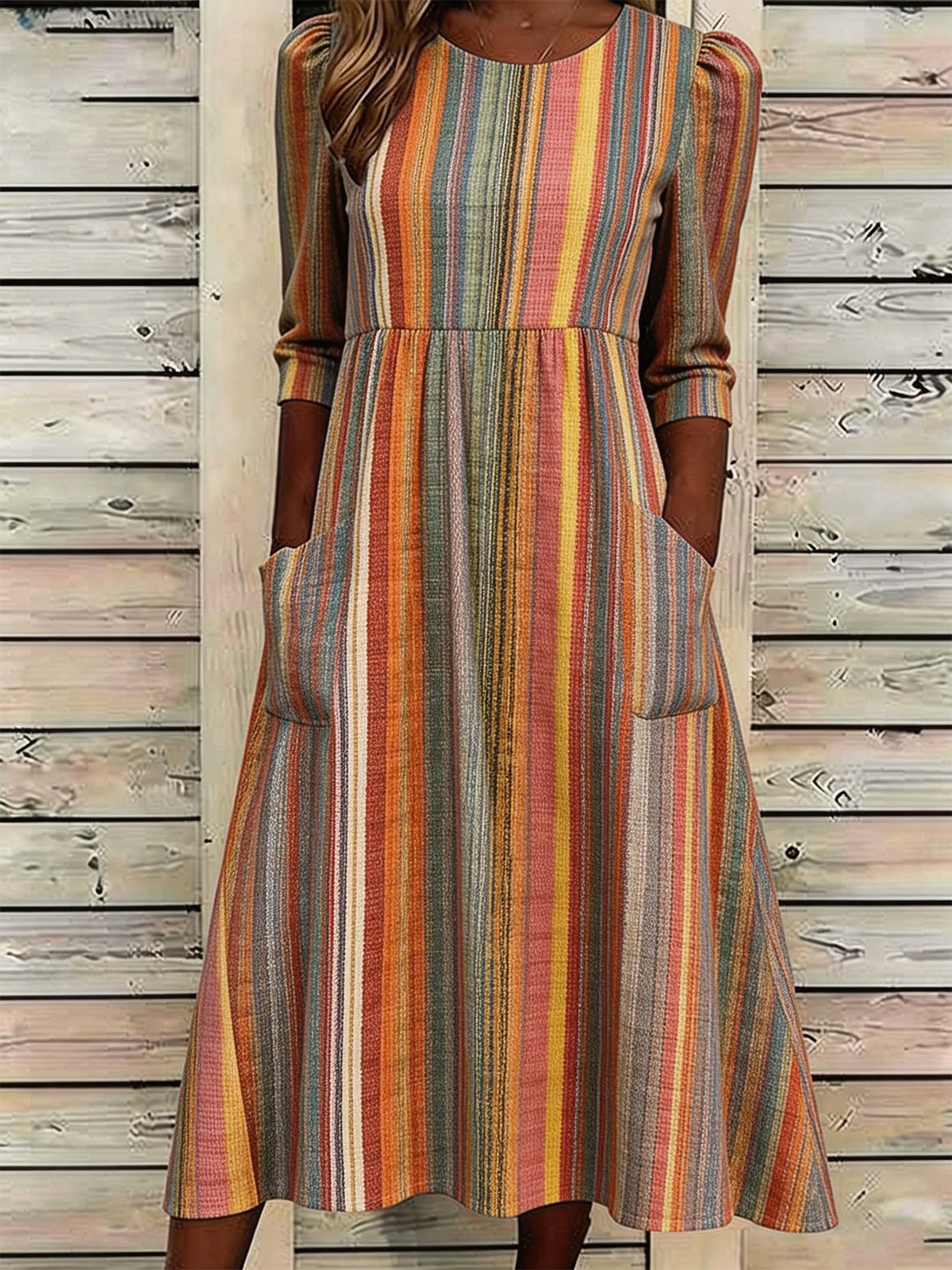 Casual Striped Loose Dress With No