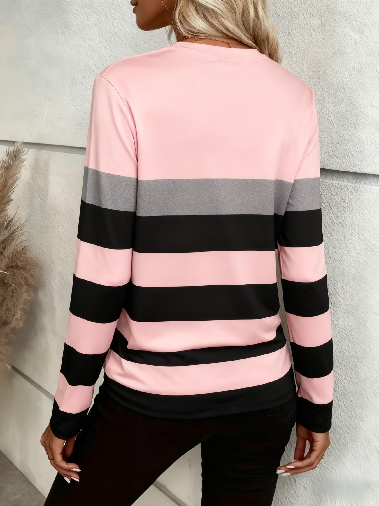 Women's Long Sleeve T-shirt Spring/Fall Pink Striped Printing Jersey Crew Neck Daily Going Out Casual Top
