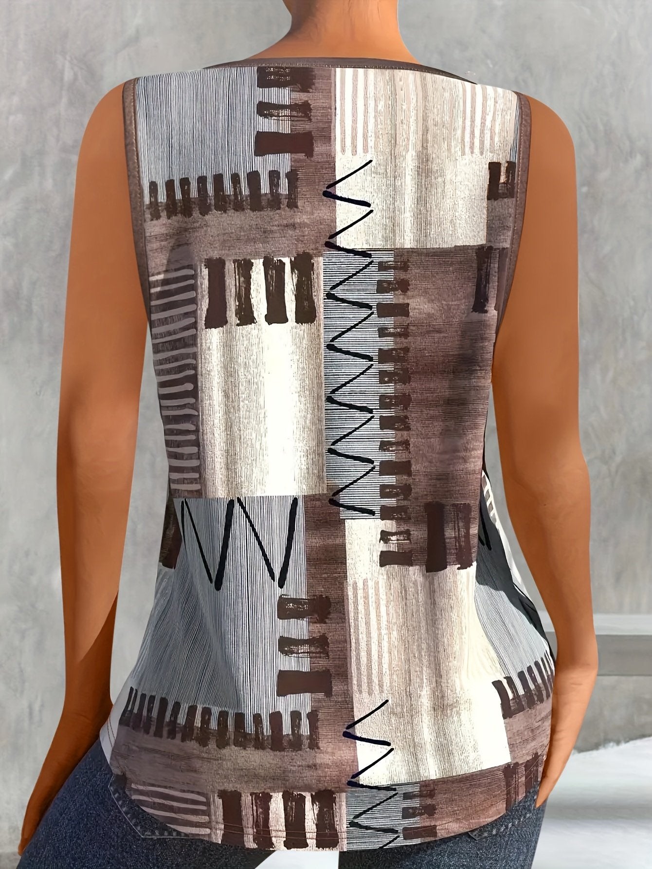Loose Elegant Plaid Crew Neck Tank Top