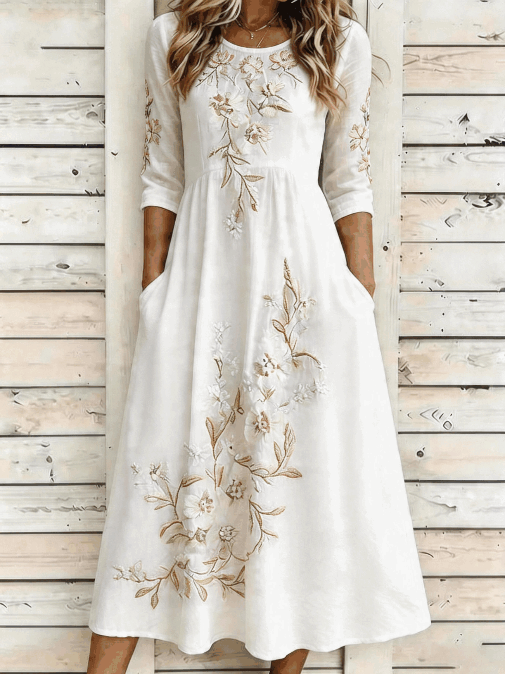 White Floral Print A-Line Maxi Dress with Flattering Short Sleeves
