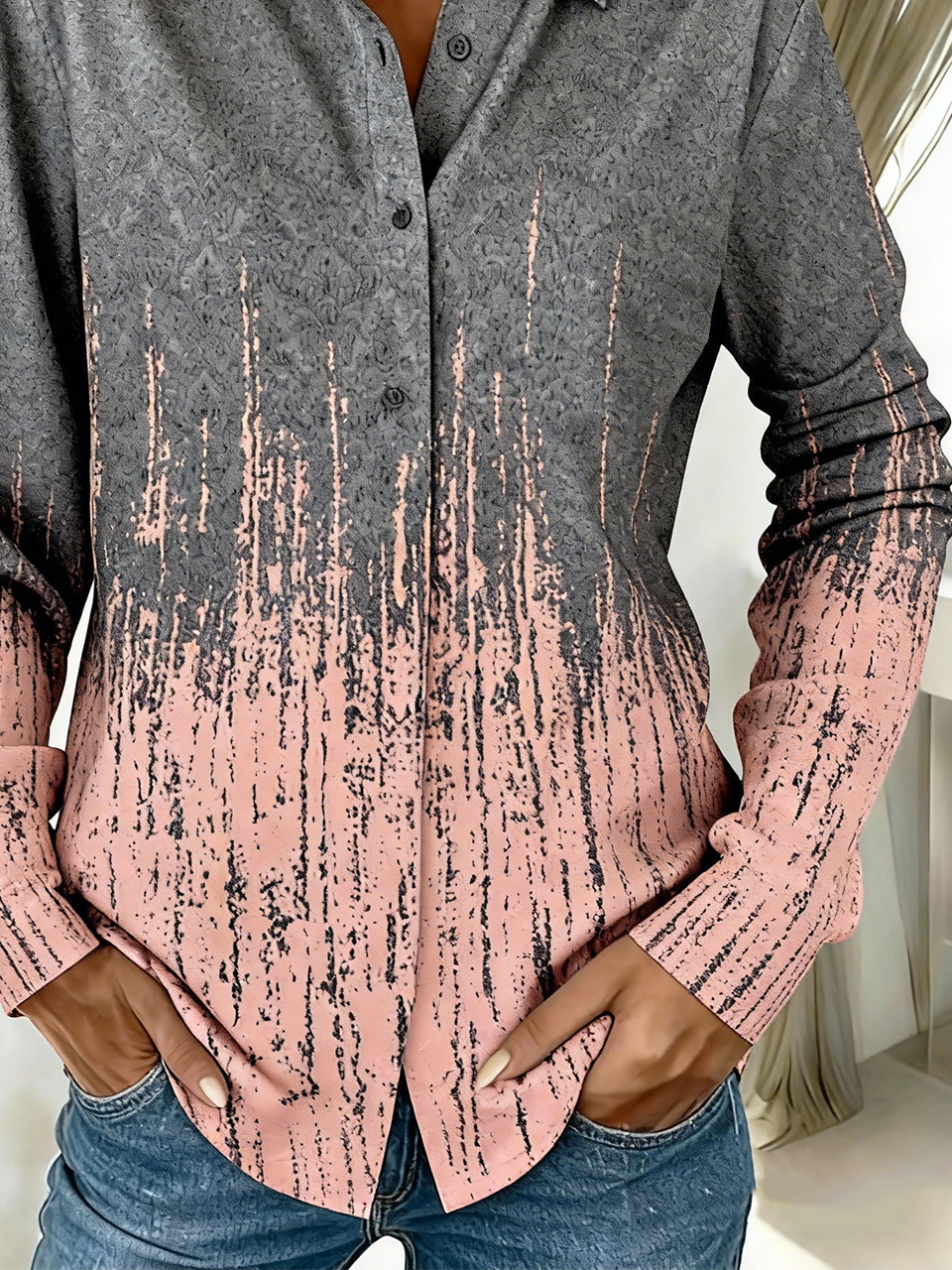 Shirt Collar Loose Gradient Pattern Casual Shirt