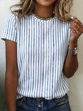 Brushstroke Stripe Print Crew Neck Short Sleeve Casual T-Shirt