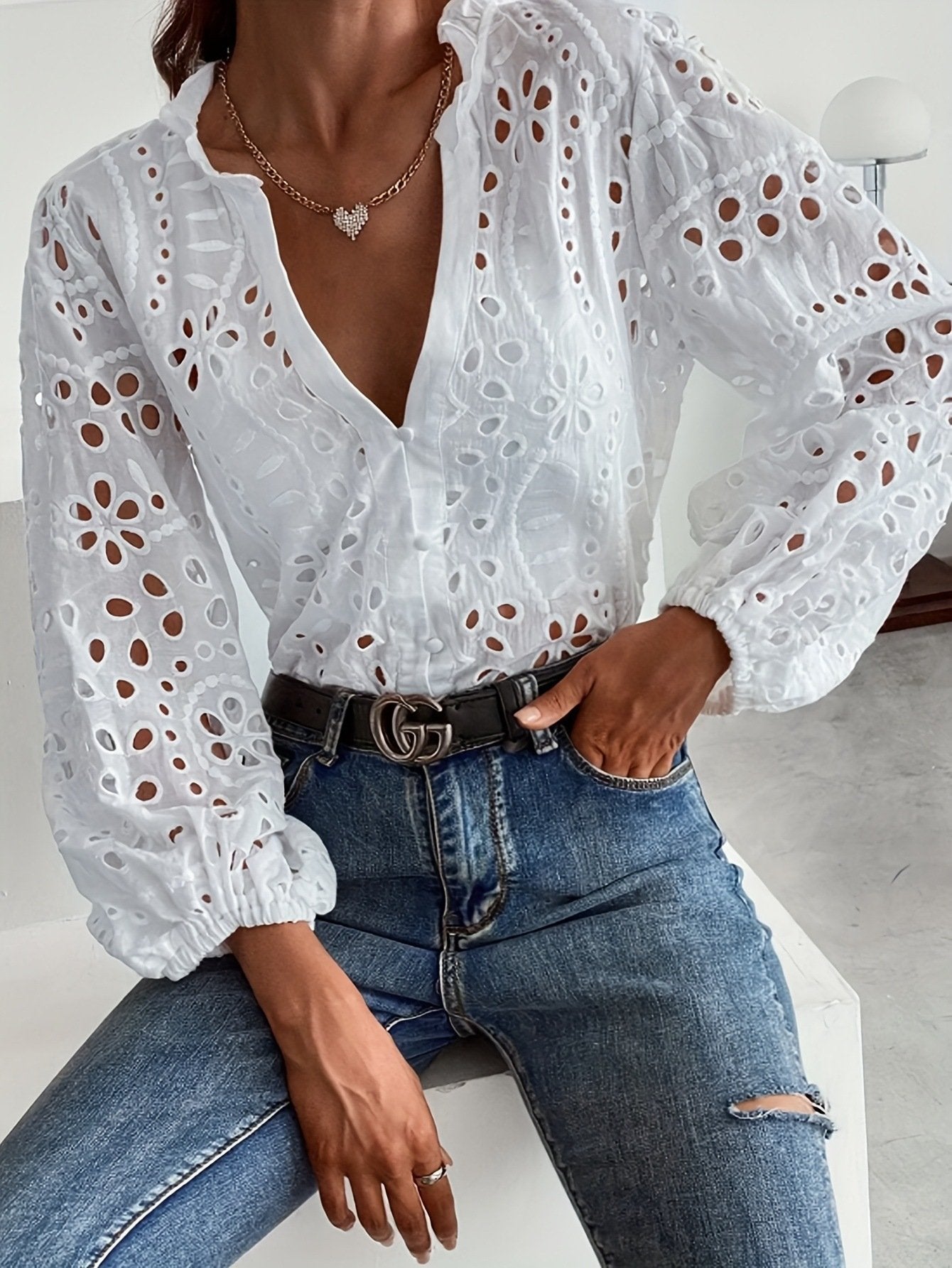 Others Loose Cotton-Blend Elegant Shirt