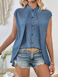 Plain Elegant Fake 2in 1 Stand Collar Short Sleeve Button Casual Shirt