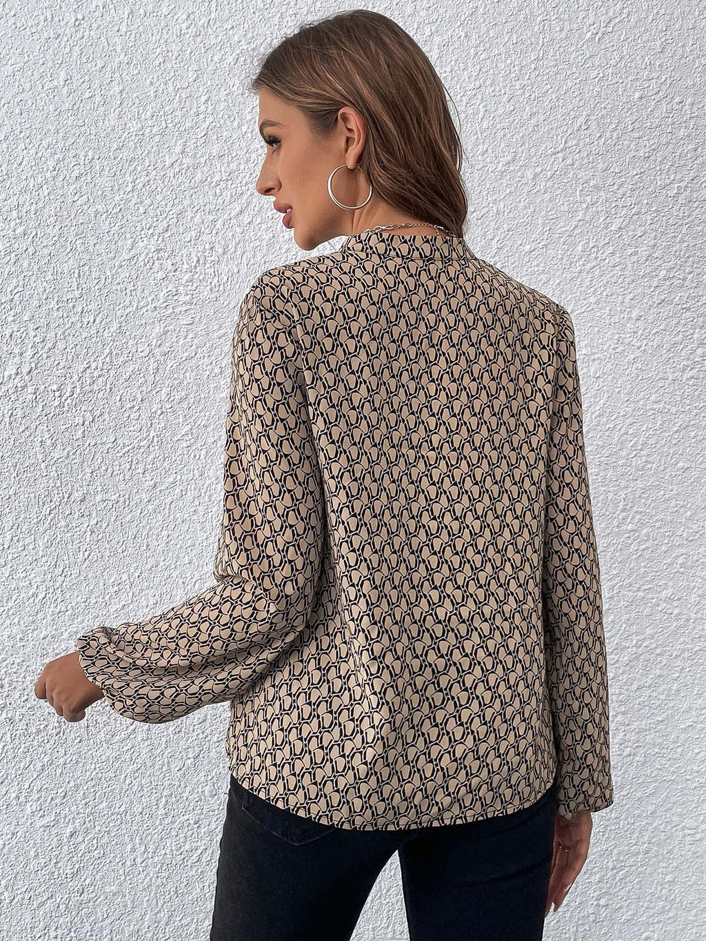 Women's Long Sleeve Shirt Spring/Fall Green Geometric Split Joint V Neck Balloon Sleeve Daily Going Out Casual Top