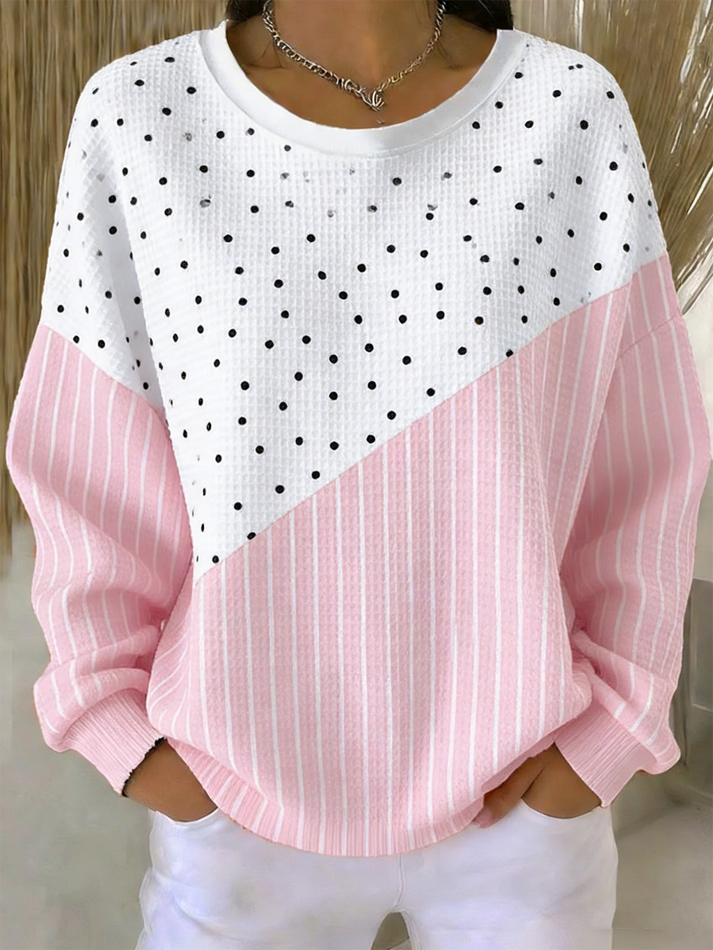 Casual Loose Others Polka Dots Sweatshirt