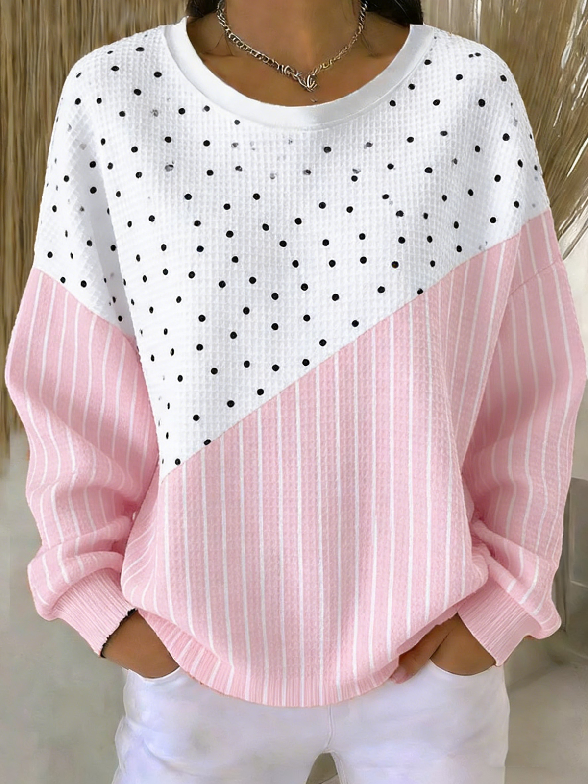Casual Loose Others Polka Dots Sweatshirt