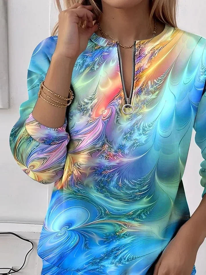 Women's Abstract Print Casual Zip-Up Long Sleeve Sweatshirt