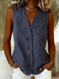 Plain Others Linen Vintage Vest