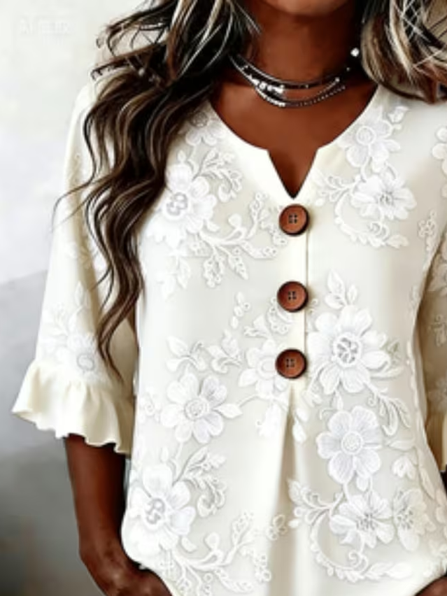 Women's Half Sleeve Blouse Summer White Floral Printing V Neck Daily Going Out Vintage Top