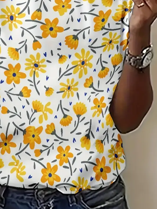 Women's Floral Spring Print Crew Neck Short Sleeve T-Shirt