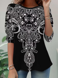 Women's Long Sleeve T-shirt Spring/Fall Black Abstract Jersey Crew Neck Daily Going Out Casual Top