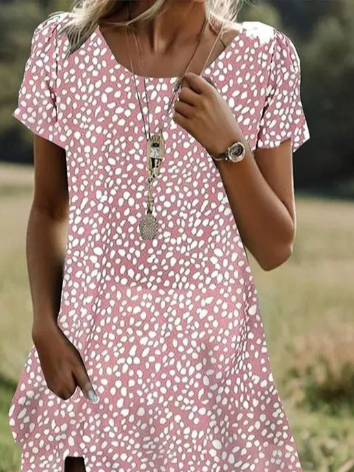 Women's Polka Dot Spring Print Round Neck Short Sleeve Dress
