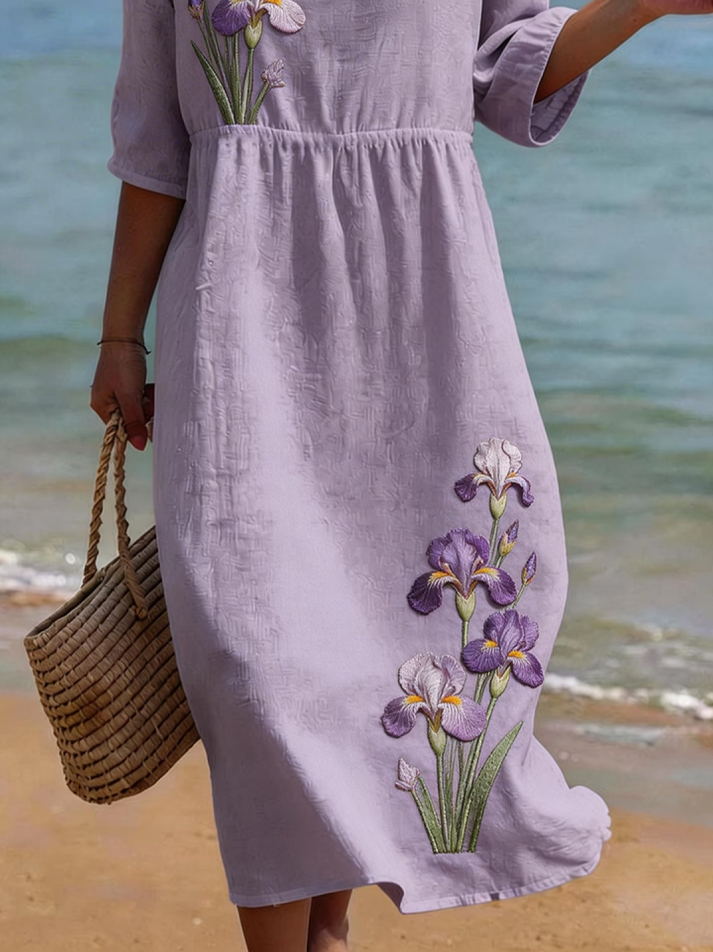 Women's Half Sleeve Summer Purple Floral Printing Crew Neck Daily Going Out Casual Maxi H-Line Dress