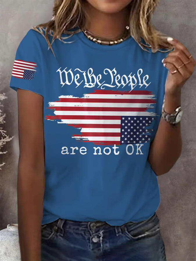 Retro We The People Are Not Ok Print T-Shirt